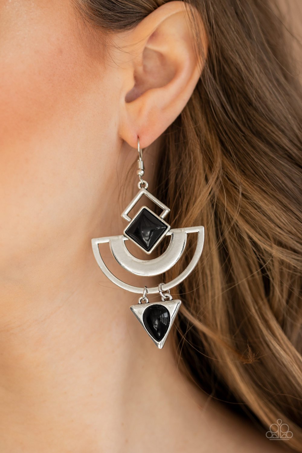 Paparazzi - Geo Gypsy Black - Earring - Paparazzi Accessories