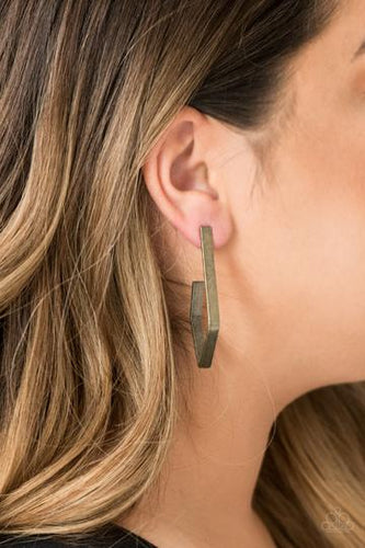 Paparazzi - Geo Grand - Brass Earrings - Paparazzi Accessories