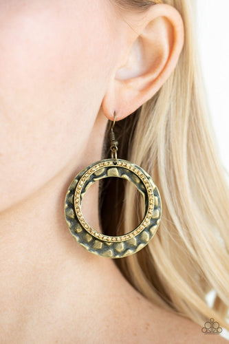 Cinematic Shimmer Brass Earrings-Paparazzi Accessories - Paparazzi Accessories