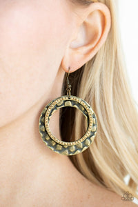 Cinematic Shimmer Brass Earrings-Paparazzi Accessories - Paparazzi Accessories