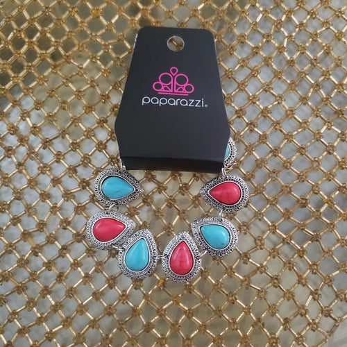 Paparazzi Paparazzi - Southwestern Turqoise Blue and Red Bracelet Bracelets