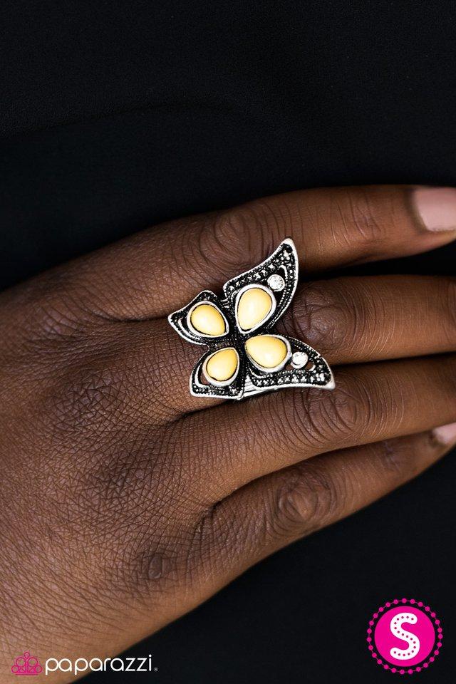 Paparazzi - Fly As A Butterfly - Yellow Ring - Paparazzi Accessories