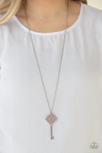 Load image into Gallery viewer, Paparazzi Paparazzi - Unlocked Pink Rhinestone Key Necklace Necklaces