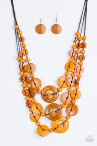 Paparazzi - Bali Boardwalk - Orange Wood Necklace - Paparazzi Accessories