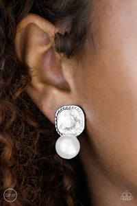 Paparazzi - Gatsby Gleam - White Clip-On Earrings - Paparazzi Accessories