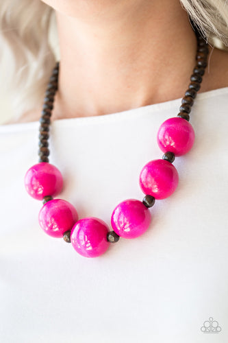Paparazzi - Oh My Miami - Pink Wood Necklace - Paparazzi Accessories