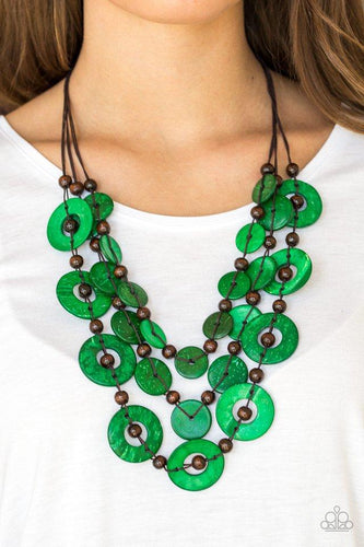 Paparazzi -Catalina Coastin - Green Wood Necklace - Paparazzi Accessories
