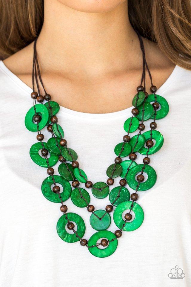 Paparazzi -Catalina Coastin - Green Wood Necklace - Paparazzi Accessories