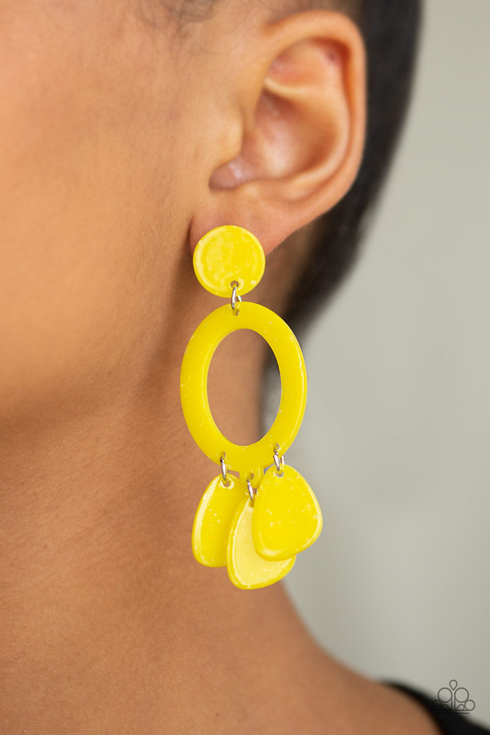 Sparkling Shores - Yellow Earrings-Paparazzi - Paparazzi Accessories