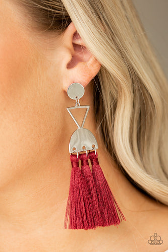 Tassel Trippin - Red Earring Paparazzi Accessories - Paparazzi Accessories