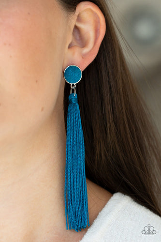 Tightrope Tassel - Blue Earirngs-Paparazzi Accessories - Paparazzi Accessories