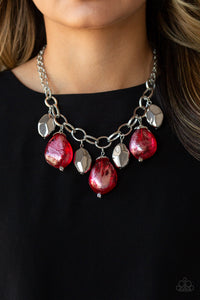 Looking Glass Glamorous - Red Necklace-Paparazzi Accessories - Paparazzi Accessories