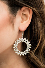 Load image into Gallery viewer, Pearl and Rhinestone Hoop Statement Earring -  Sleek, classy, metallic designs that you’d find on the streets of New York.