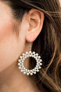 Pearl and Rhinestone Hoop Statement Earring -  Sleek, classy, metallic designs that you’d find on the streets of New York.