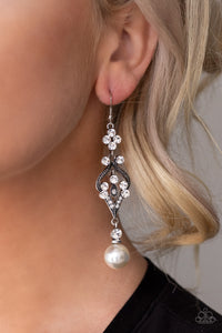 Paparazzi - Elegantly Extravagant - White Pearl -Rhinestone Earrings - Paparazzi Accessories