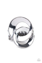 Load image into Gallery viewer, Paparazzi  - Pro Top Spin - Black Ring - Paparazzi Accessories A pair of beveled gunmetal rings asymmetrically interlock atop the finger, creating a dizzying centerpiece.