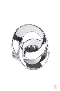Paparazzi  - Pro Top Spin - Black Ring - Paparazzi Accessories A pair of beveled gunmetal rings asymmetrically interlock atop the finger, creating a dizzying centerpiece.
