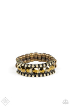 Load image into Gallery viewer, A single band Shiny brass stones and brass studs complete a single band ring with  an elastic band.