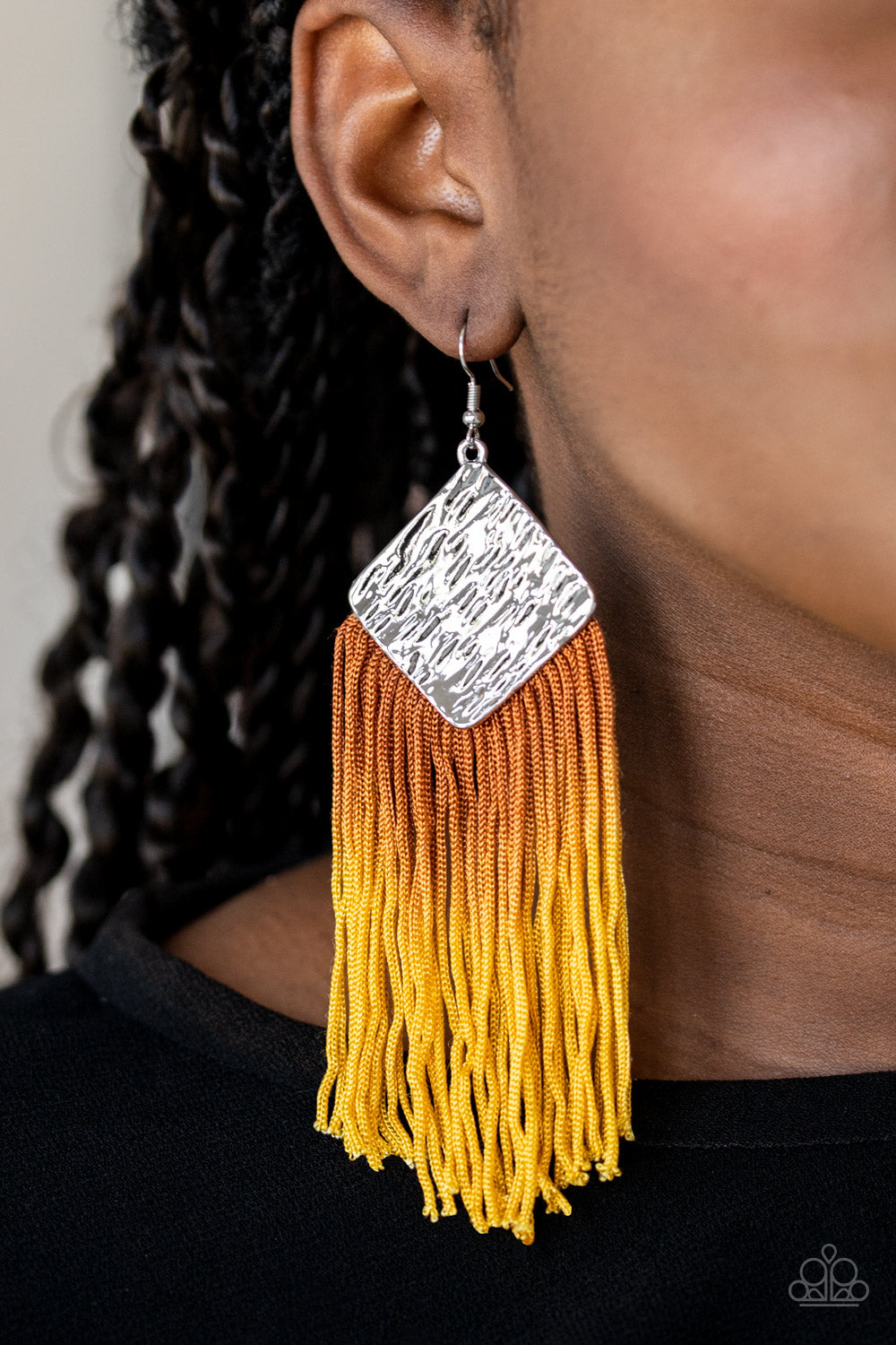 Paparazzi - DIP The Scales - Yellow Fringe Earrings - Paparazzi Accessories