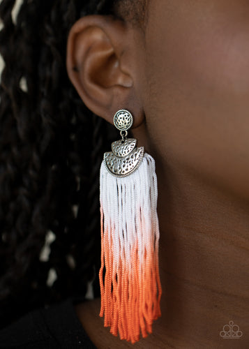Paparazzi - DIP It Up - Orange Tassel Earrings - Paparazzi Accessories