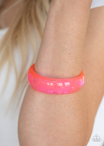 Paparazzi  - Major Material Girl - Pink Bracelet - Paparazzi Accessories - A neon pink acrylic bangle slides along the wrist for a colorfully retro flair. The shiny bangle gradually widens at the top for a fabulous finish.