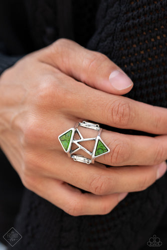 Paparazzi - Making Me Edgy - Green Ring - Paparazzi Accessories