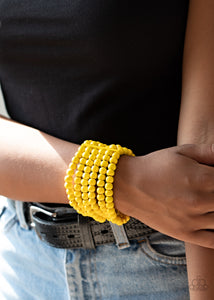 Paparazzi -Diving in Maldives - Yellow Wood Bracelet - Paparazzi Accessories