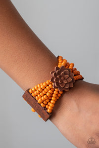 Paparazzi - Tropical Sanctuary - Orange  Floral Wood Bracelet - Paparazzi Accessories