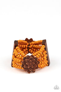 Paparazzi - Tropical Sanctuary - Orange  Floral Wood Bracelet - Paparazzi Accessories