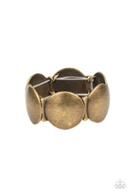 Load image into Gallery viewer, Brass Bracelet Infused with curved bar-like accents, an antiqued series of beveled brass discs are threaded along stretchy bands around the wrist for a bubbly metallic look.  Paparazzi jewelry is lead and Nickel-free