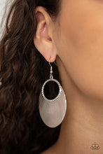 Load image into Gallery viewer, textured silver oval, coalescing into a blinging metallic display. Earring attaches to a standard fishhook fitting.