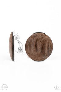 Paparazzi - WOODWORK It - Brown Clip-On Earrings - Paparazzi Accessories