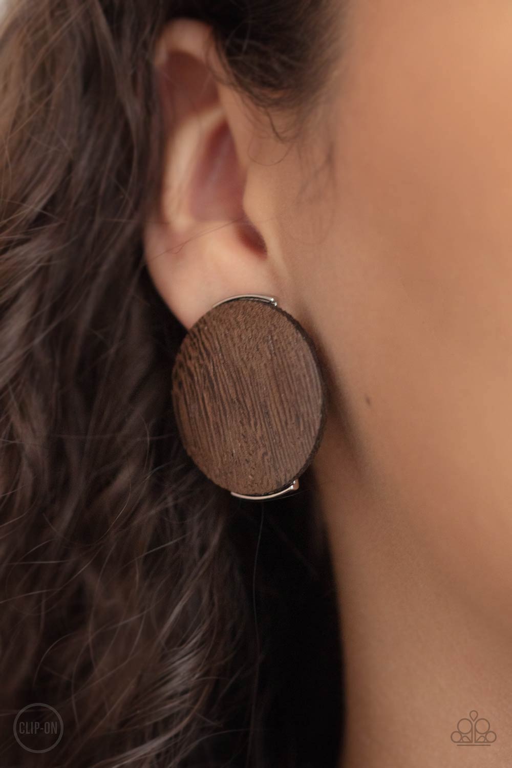 Paparazzi - WOODWORK It - Brown Clip-On Earrings - Paparazzi Accessories