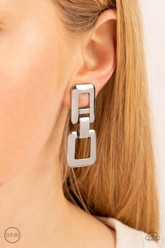 Paparazzi - FRAME-ous Last Words - Silver Clip-On Earrings