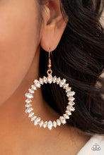 Load image into Gallery viewer, Paparazzi Paparazzi - Glowing Reviews Gold White Rhinestone Hoop Earrings 