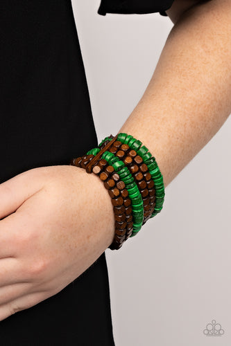 Paparazzi-Fiji Fiesta - Green Wood Bracelet