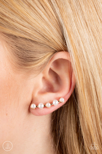 Paparazzi Paparazzi - Drop-Top Attitude - Gold Pearl Crawler Earring Jewelry