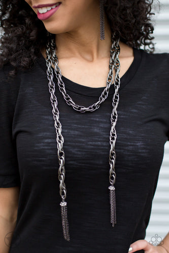 SCARFed for Attention - Gunmetal Necklace - Paparazzi Accessories - Paparazzi Accessories