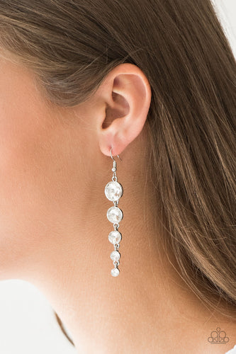 Paparazzi - Raining  Rhinestones - White Earrings - Paparazzi Accessories