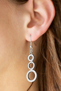 Bubble Bustle -White Rhinestone Earrings-Paparazzi Accessories - Paparazzi Accessories