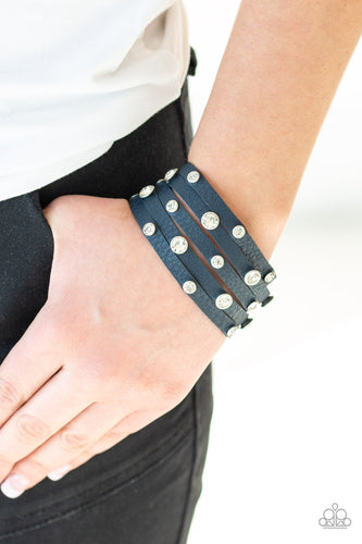 Rhinestone Reputation - Blue Urban  Rhinestone Leather Bracelet, Paparazzi Accessories - Paparazzi Accessories