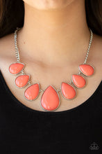 Load image into Gallery viewer, Drop Zone Orange Necklace - Paparazzi -shiny coral teardrop beaded frames link below the collar for a refreshing look. Features an adjustable clasp closure. Paparazzi jewelry is lead-free and nickel-free.  