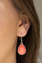 Load image into Gallery viewer, Drop Zone Orange Necklace - Paparazzi -shiny coral tearOrange tear-shape earring on a fish hook fitting matches Drop Zone Orange Necklace.   Paparazzi jewelry is lead-free and nickel-free.