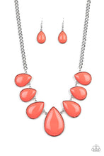 Load image into Gallery viewer, Drop Zone Orange Necklace - Paparazzi -shiny coral teardrop beaded frames link below the collar for a refreshing look. Features an adjustable clasp closure. Paparazzi jewelry is lead-free and nickel-free.