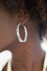 Glitzy By Association White Hoop Earrings - Paparazzi Accessories - Paparazzi Accessories