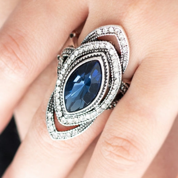 Hot off the EMPRESS  Blue -Rhinestone Ring  - Paparazzi Accessories - Paparazzi Accessories