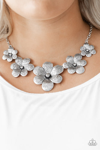 Secret Garden - Silver Floral Pedal Necklace-Paparazzi Accessories - Paparazzi Accessories