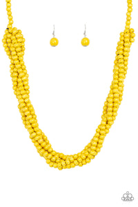 Tahiti Tropic - Yellow Wood Necklace - Paparazzi Accessories - Paparazzi Accessories
