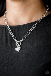 Harvard Hearts - White Rhinestone Necklace-Paparazzi Accessories - Paparazzi Accessories