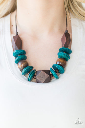 Pacific Paradise - Blue Wood Urban Necklace-Paparazzi Accessories - Paparazzi Accessories